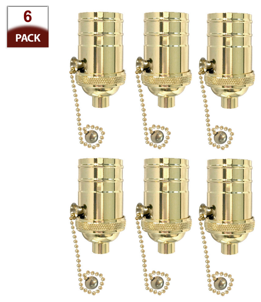 Royal Designs, Inc. Vintage Pull Chain Lamp Socket, Polished Brass, Set of 6
