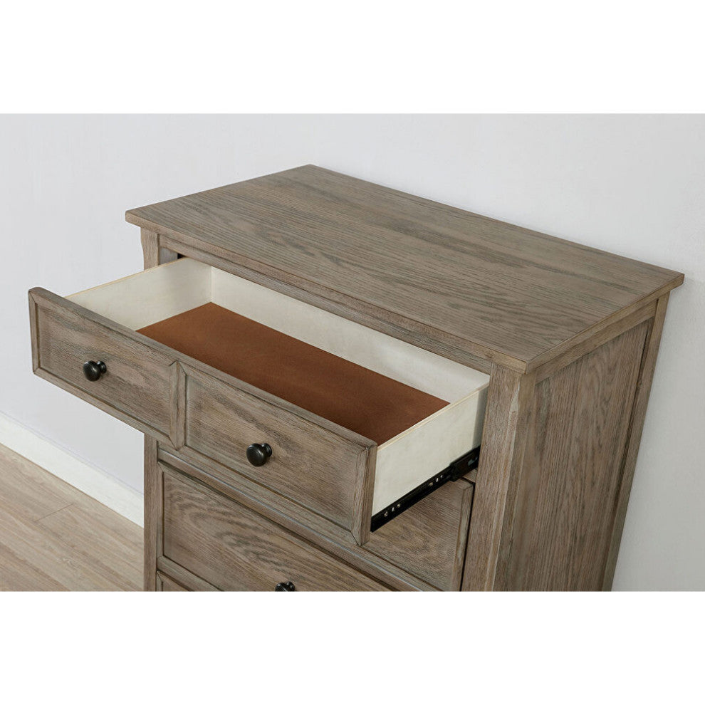 4 Drawers Wooden Chest with Round Pull Knobs Design, Wire-Brushed Warm Gray