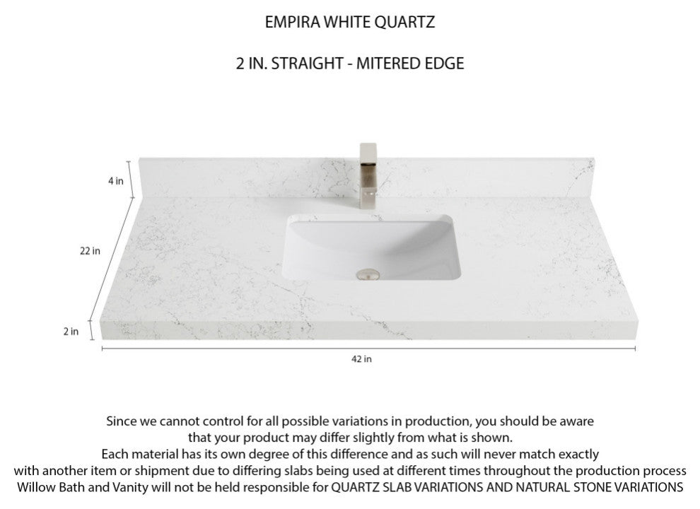Sonoma 42 Single Sink Reeded Bath Vanity in White 2" Empira White