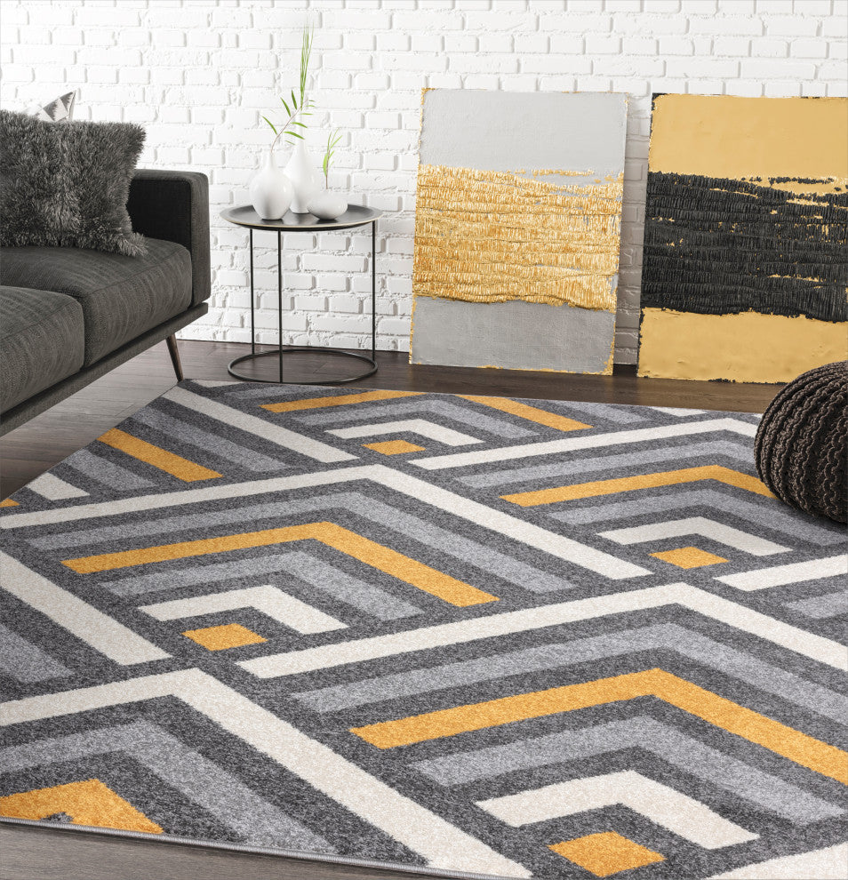Abani Laguna LAG130A Grey and Yellow Geometric Chevron Area Rug