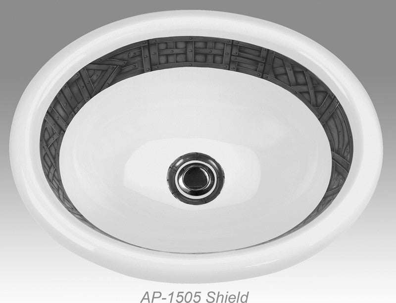 Hand Painted Sink AP-1505 "Shield" Burnished Platinum Donna Drop-In Sink.
