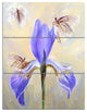 Blue Flower with Butterflies Sketch, Floral Triptych Canvas Art, 28x36, 3 Panels