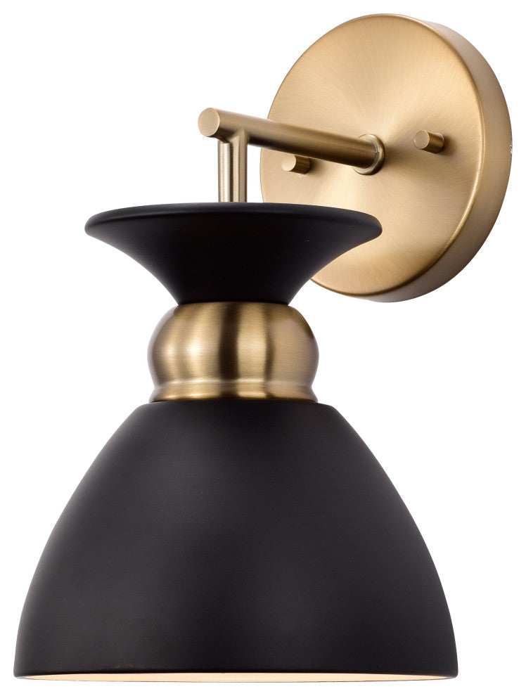 Perkins 1-Light Wall Sconce, Matte Black With Burnished Brass