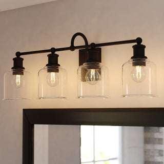 Northbrook 16" 2-Light Traditional Black Bathroom Vanity Fixture, Glass Shade, 4-Light