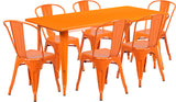31.5"x63" Rectangular Orange Metal 6-Piece Table Set Stack Chairs