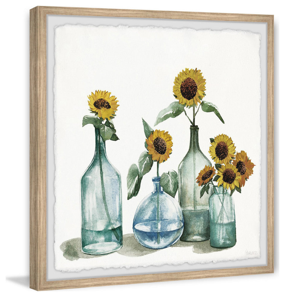 "Sunflowers, Blue Vase" Framed Painting Print
