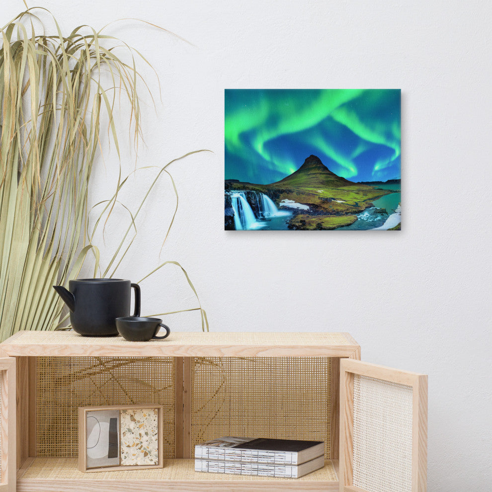 Winter Mountain Northern Lights Landscape Photo Canvas Wall Art Prints, 16" X 20"