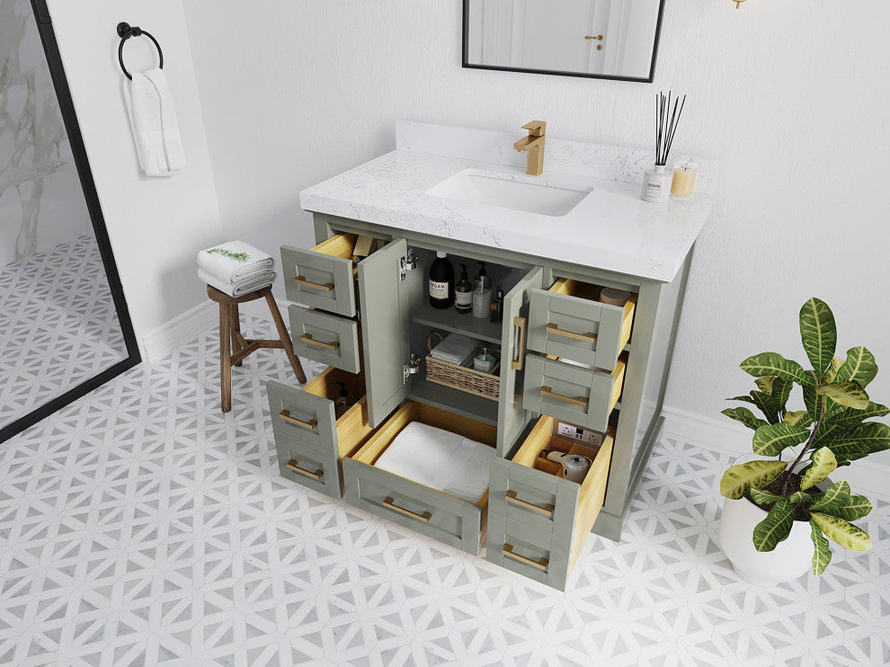 Boston 48 Single Sink Bath Vanity in Evergreen 2" Piatra Gray