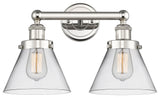 Edison Large Cone 2-Light 17" Vanity Light, Polished Nickel Finish, Clear Shade