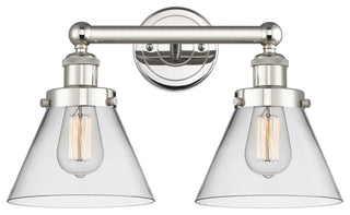 Edison Large Cone 2-Light 17" Vanity Light, Polished Nickel Finish, Clear Shade