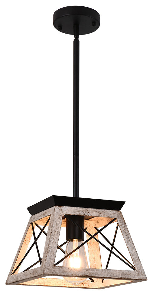 Rustic 1-Light Single Rectangle Pendant Light, White