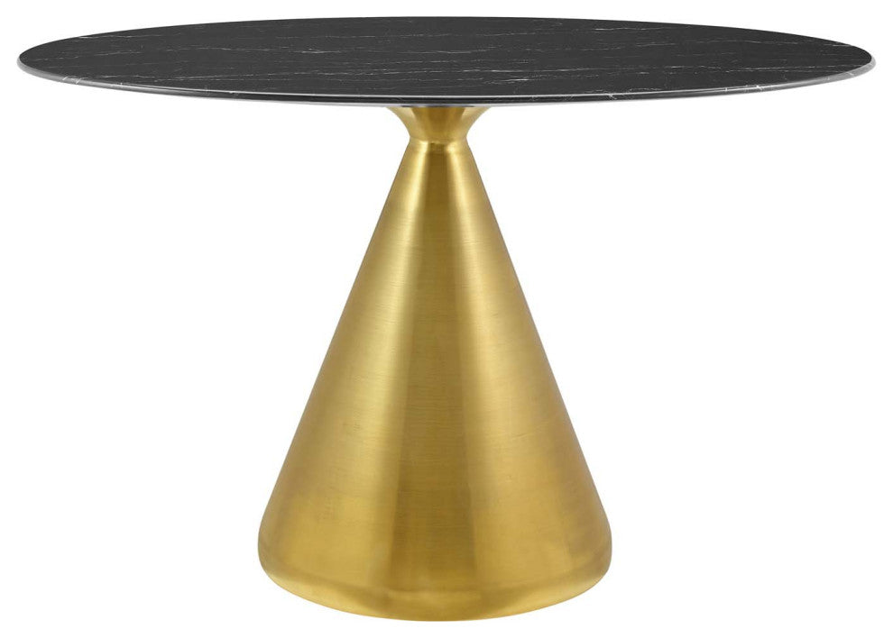 Dining Table, Oval, Artificial Marble, Metal, Gold Black, Cafe Bistro Restaurant