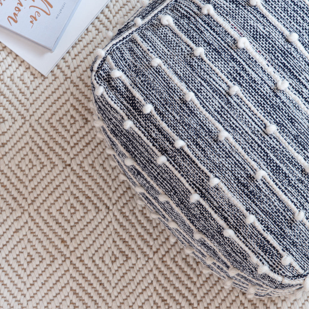 Malibu 22" x 22" x 16" Blue and Ivory Pouf