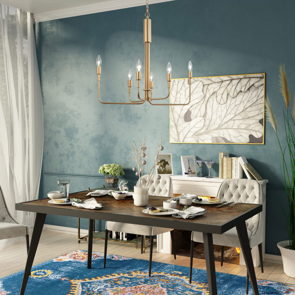 6-Light Candle Style Modern Chandelier, Gold