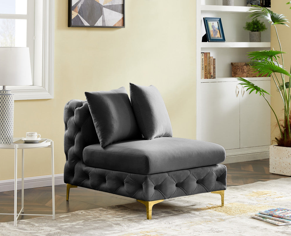 Tremblay Velvet Upholstered Armless Chair, Grey