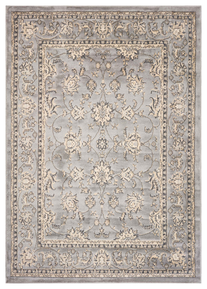 8" x 9" Gray Floral Vines Traditional Area Rug