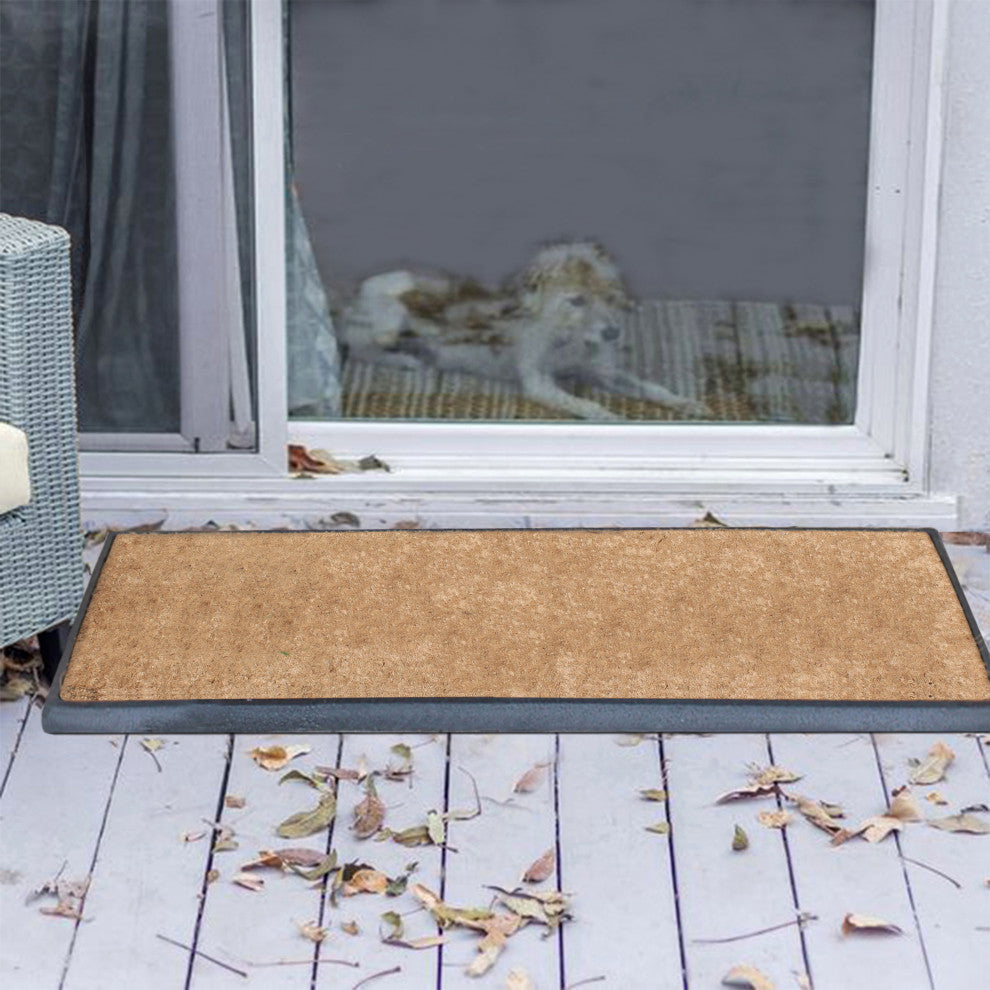 A1HC Natural Coir and Rubber Large Door Mat, Black Border Molded Coir 18"x48"
