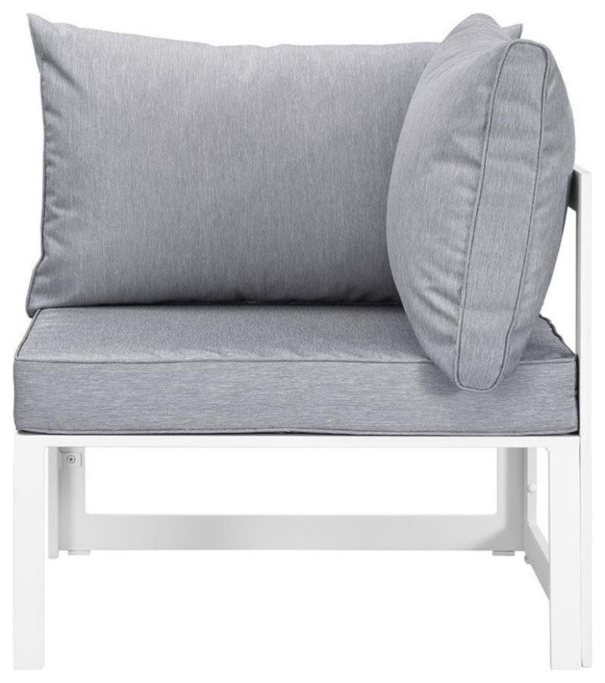 Modway Fortuna 6-Piece Aluminum Fabric Patio Sectional Sofa Set in White/Gray