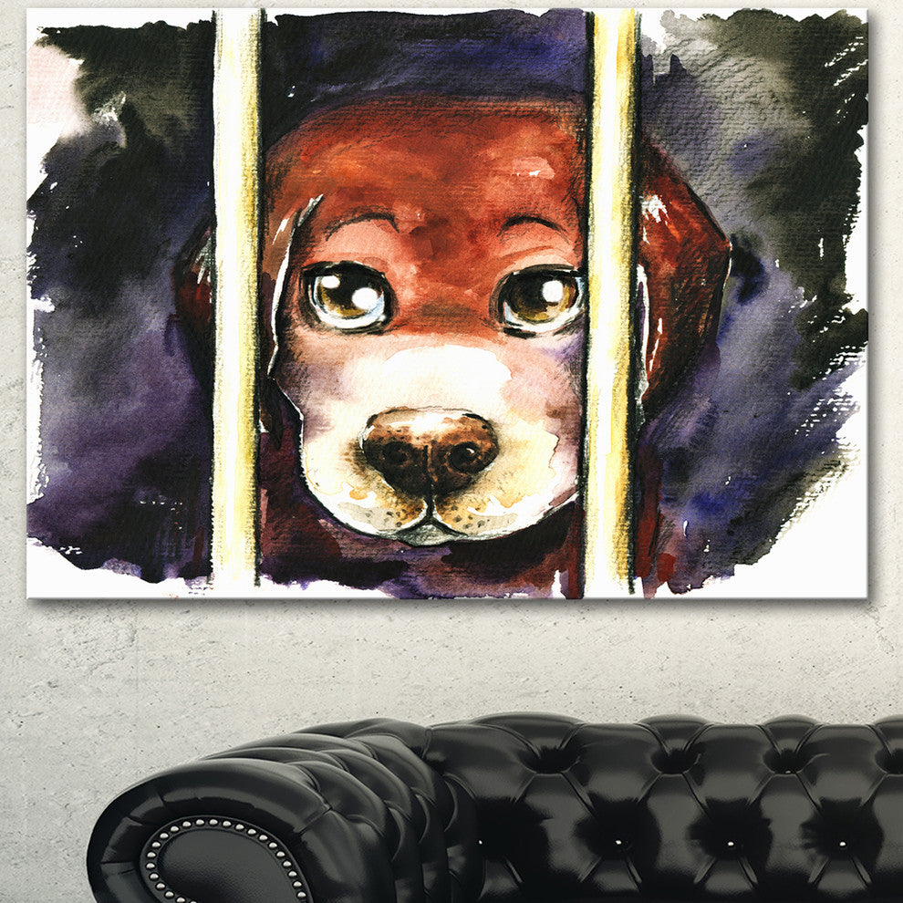 Sad Dog in Animal Shelter, Abstract Canvas Art Print, 40"x30"