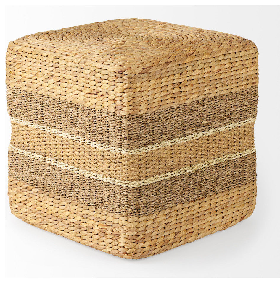 Maya Light Brown With Medium Brown Stripes Seagrass Square Pouf
