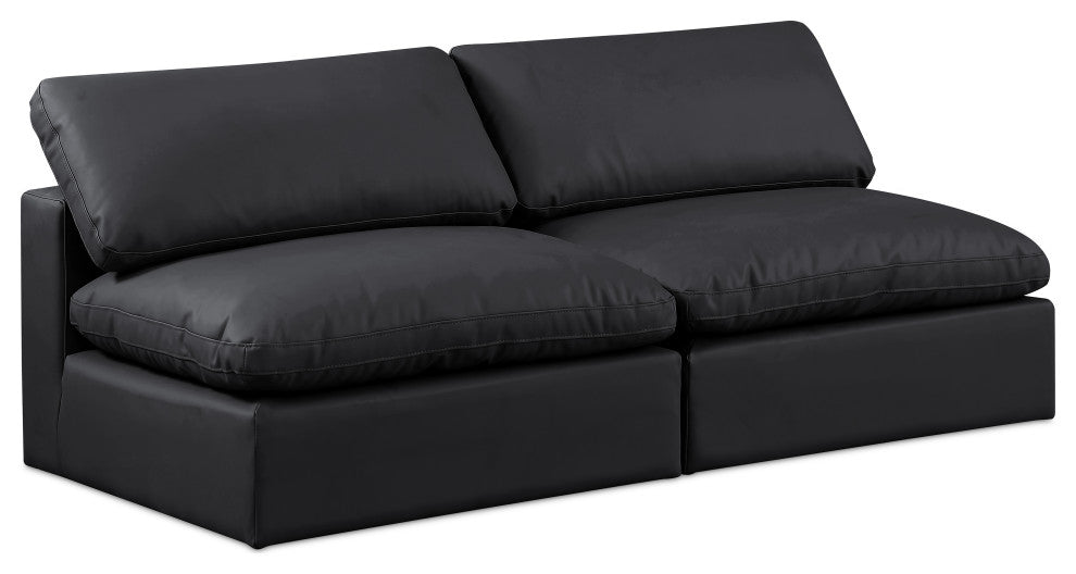 Comfy Upholstered Modular Sofa, Black, 2-Piece: 2 Armless Chair, Vegan Leather