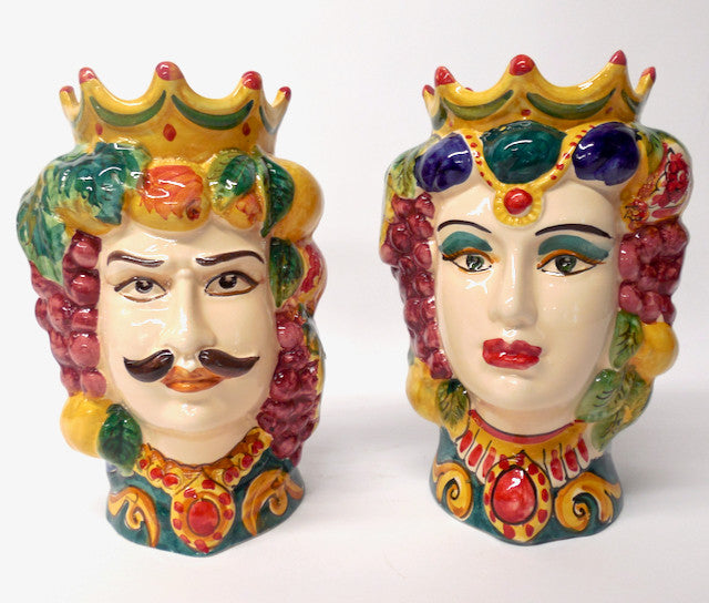 Sicilian Ceramiche Artistiche La Giara 9.5"� Signore e Signora Head Vase Pair