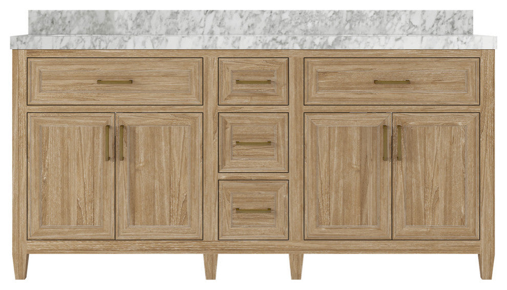 Santa Monica 72 Double Sink Bath Vanity in Whitewashed Teak 2" Carrara Marble