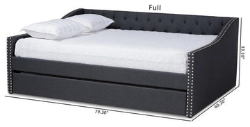 Haylie Dark Grey Fabric Upholstered Full Size Daybed With Roll-Out Trundle Bed