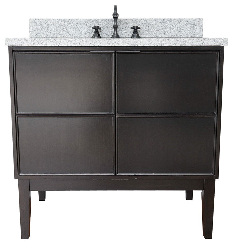37" Single Vanity, Cappuccino Finish With Gray Granite Top And Oval Sink