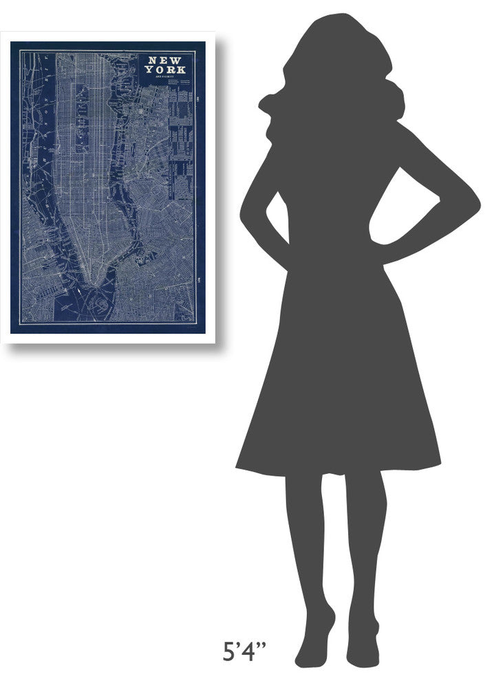 "Blueprint Map New York" Digital Paper Print by Sue Schlabach, 22"x32"