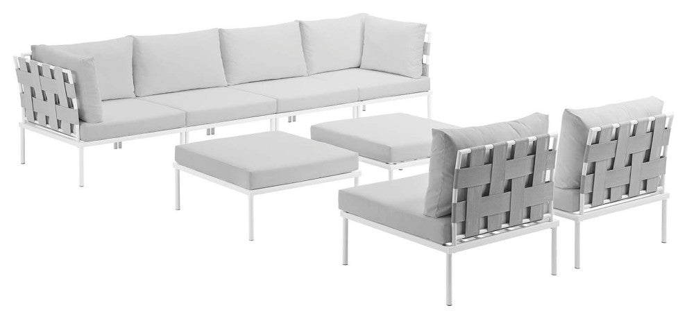 Harmony 8-Piece Outdoor Aluminum Sectional Sofa Set, White White