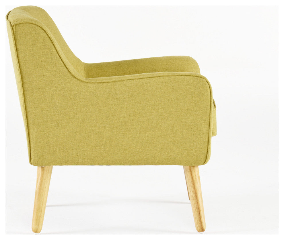 GDF Studio Fontinella Mid-Century Modern Fabric Tufted Arm Chair, Verdure Yellow, Set of 2