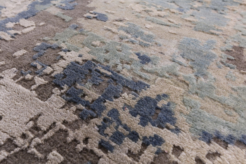 Wool and Silk Hand Knotted Abstract Rug 9' 2" X 12' 1" Q9030