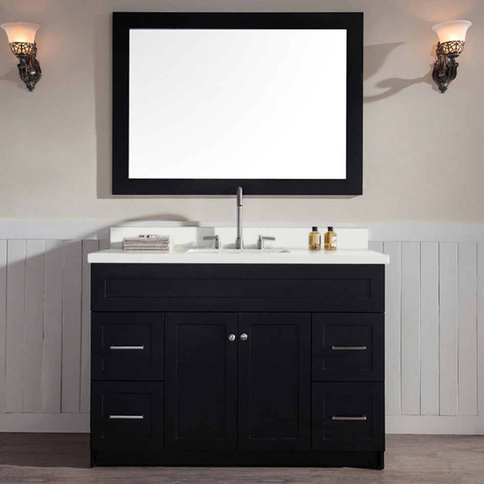 Hamlet 49" Single Sink Vanity Set, Black, With Mirror, Quartz Countertop