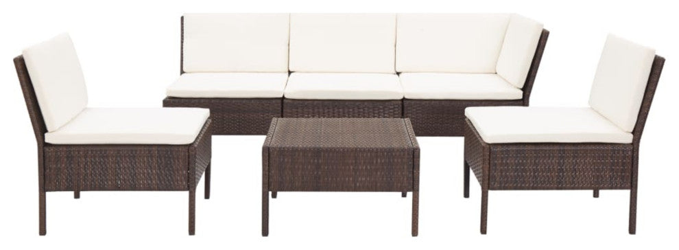 vidaXL 6-Piece Garden Lounge Set With Cushions Poly Rattan Brown