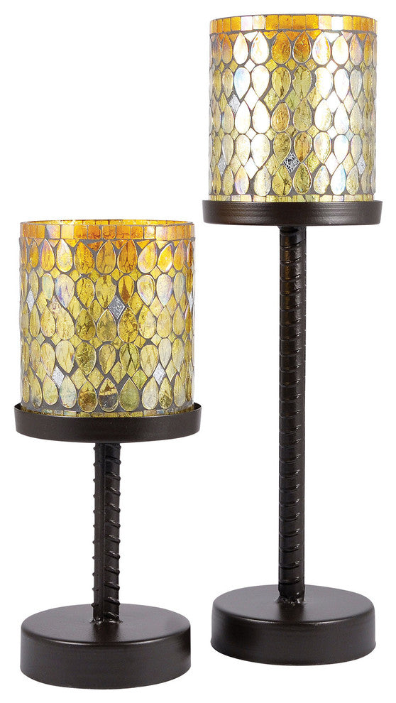 Pomeroy Capelo, Set of 2, Pillar Holders, Amber Shimmer Mosaic