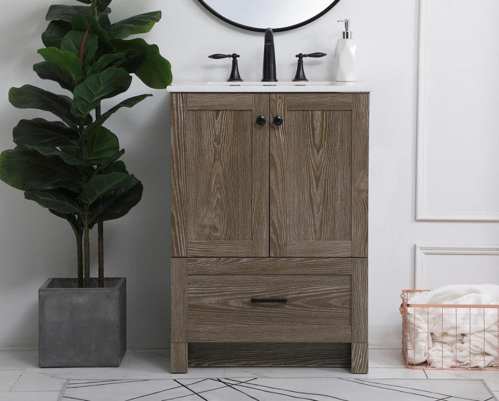 Home Living Single 24" Bathroom Vanity (Weathered Oak)