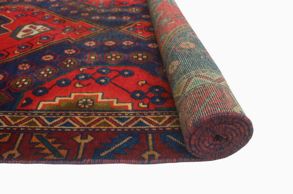 Fine Vintage Distressed Layla Rust/Navy Runner, 3'9x9'9