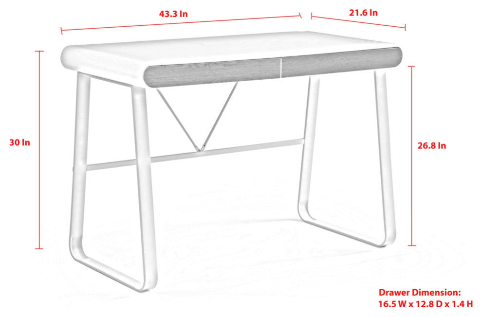 Loft Lyfe Nila Desk, 2 Storage Drawers, Black 43.3Lx21.6Wx30H