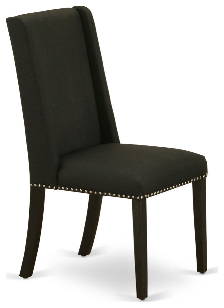 Parson Chair, Wirebrushed Black Leg And Black Color Fabric Color Set of 2