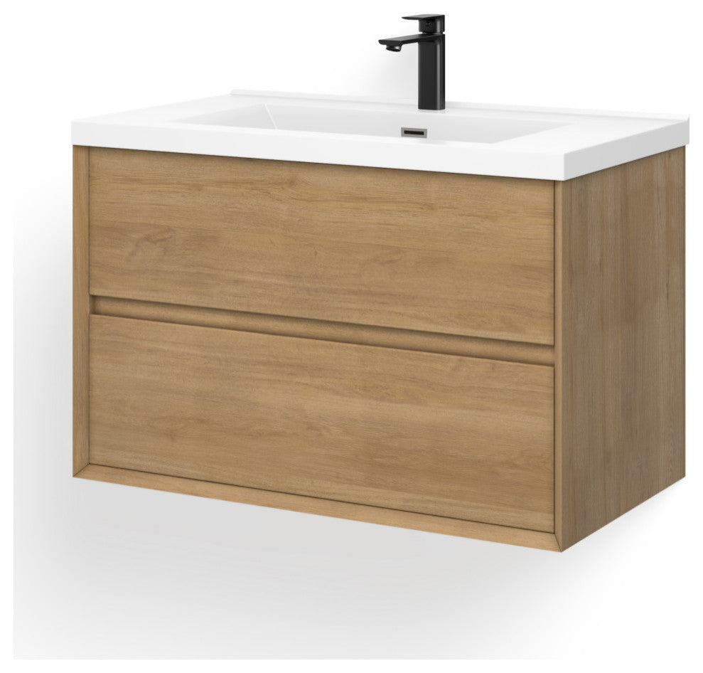 The Daria Bathroom Vanity, White Oak, 36", Single Sink, Wall Mount