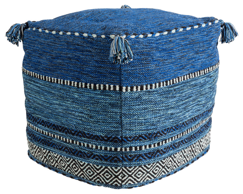 Surya Trenza Dark Blue Pouf 18"H X 18"W X 18"D