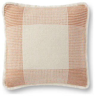 18"x18" Fringed Geometric Woven Plaid Throw Pillow, Natural/Rust, No Fill