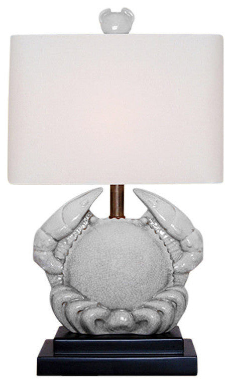 White Porcelain White Crab Nautical Theme Table Lamp 19"