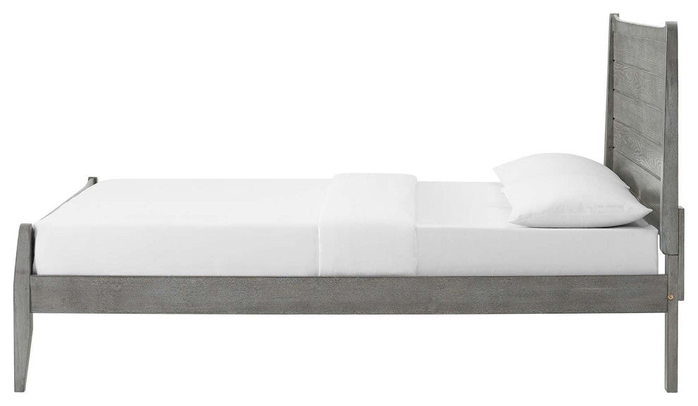 Platform Bed Frame, Full Size, Wood, Gray, Modern Farmhouse, Bedroom