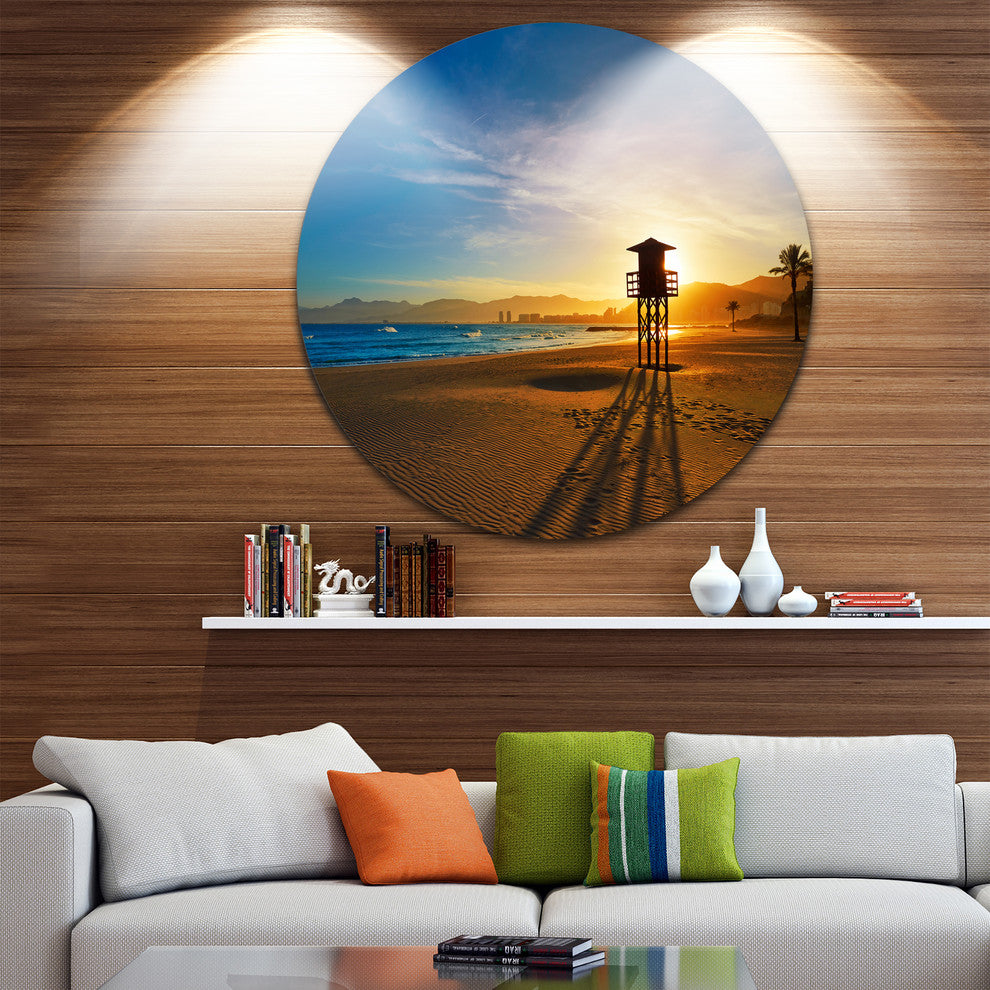 Colorful Sunset In Valencia, Modern Beach Round Wall Art, 11"