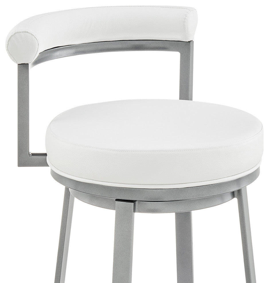 Neura Swivel Stool in Cloud Finish With White Faux Leather, 30"