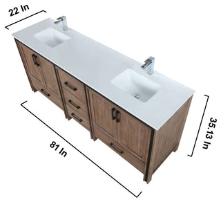 Ziva 80 Barnwood DB Vanity, Cultured Marble Top, Square Sink, 30 Mirrors, Faucet