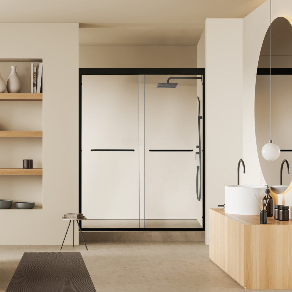 Ennis By Pass Framed Shower Door, Clear Glass, Matte Black, 60" W X 76" H