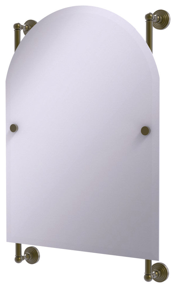Waverly Place Arched Top Frameless Rail Mounted Mirror, Antique Brass